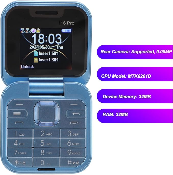 Teléfono plegable con doble pantalla  i16 Pro azul - additional image 2