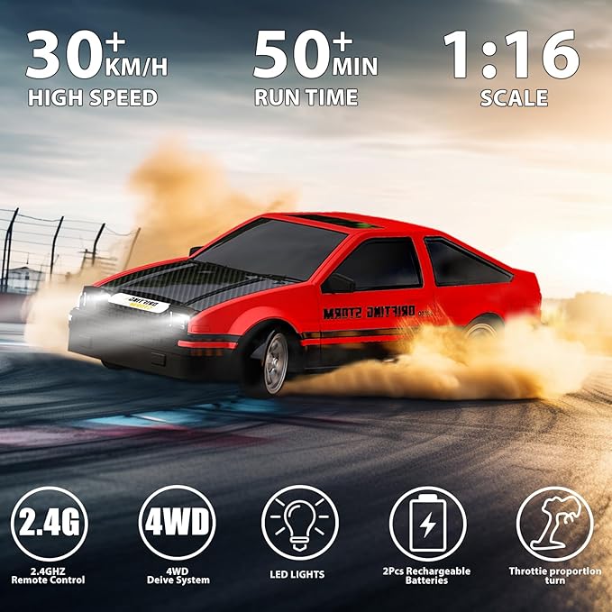 Coche teledirigido drift 1:24 RETRO ROJO - additional image 8