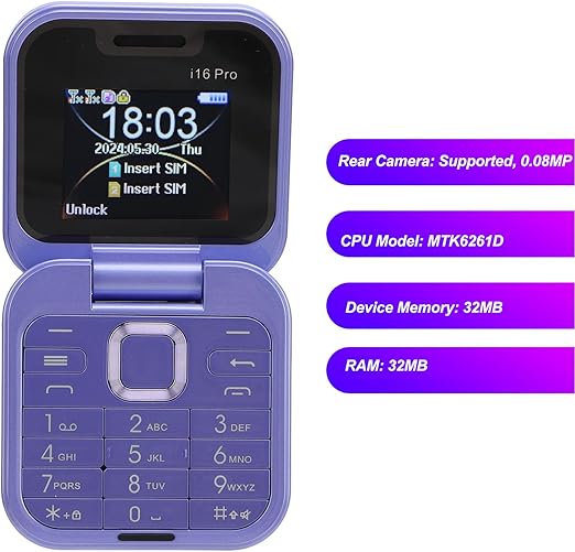 Teléfono plegable con doble pantalla  i16 Pro morada - additional image 2